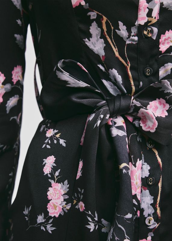 BYTIMO - Satin Belt Midikjole Midnight Garden 2610583 476