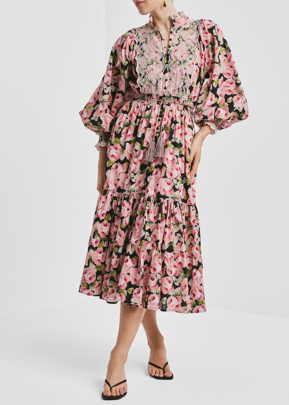 BYTIMO - Cotton Slub Midikjole Rose Bouquet 2620519 600