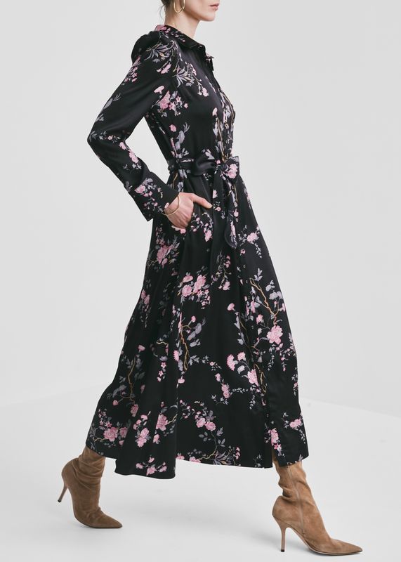 BYTIMO - Satin Belt Midikjole Midnight Garden 2610583 476